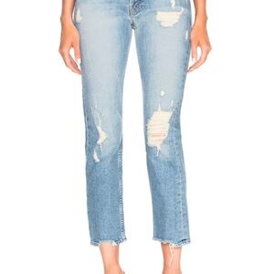 MOTHER Light Blue Distressed Straight Leg Jeans